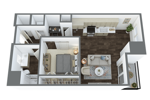 Floor plan for studio, 1 bath, 663 sqft